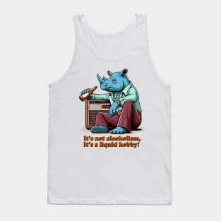 Retro Drunk Rhino Cartoon - 70s Party Animal with Vintage Radio and Humor Quote Tank Top